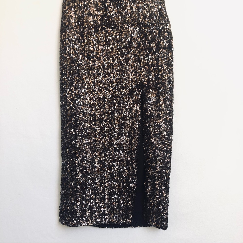 DRESS THE POPULATION Skirt Small Alessandra Sequin Slit Midi Sparkle Glam